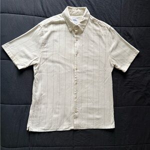 Zara Men's Beige Striped Button Down Shirt